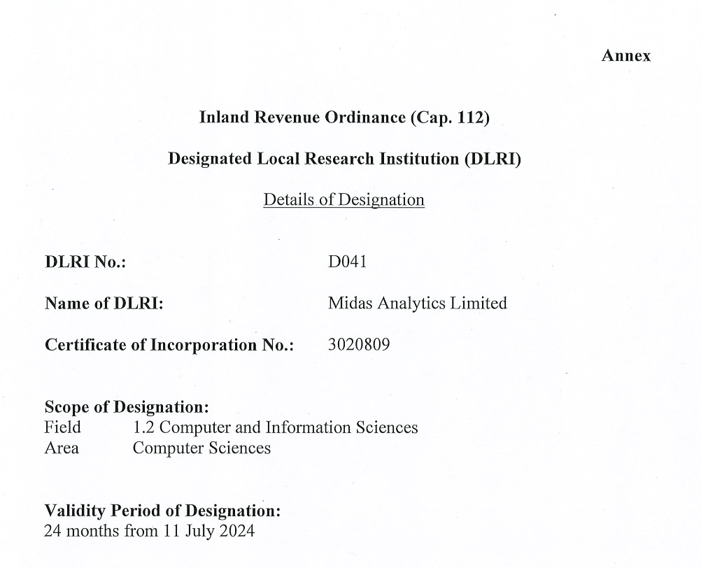DLRI Instrument of Designation — Midas Analytics, No. D041